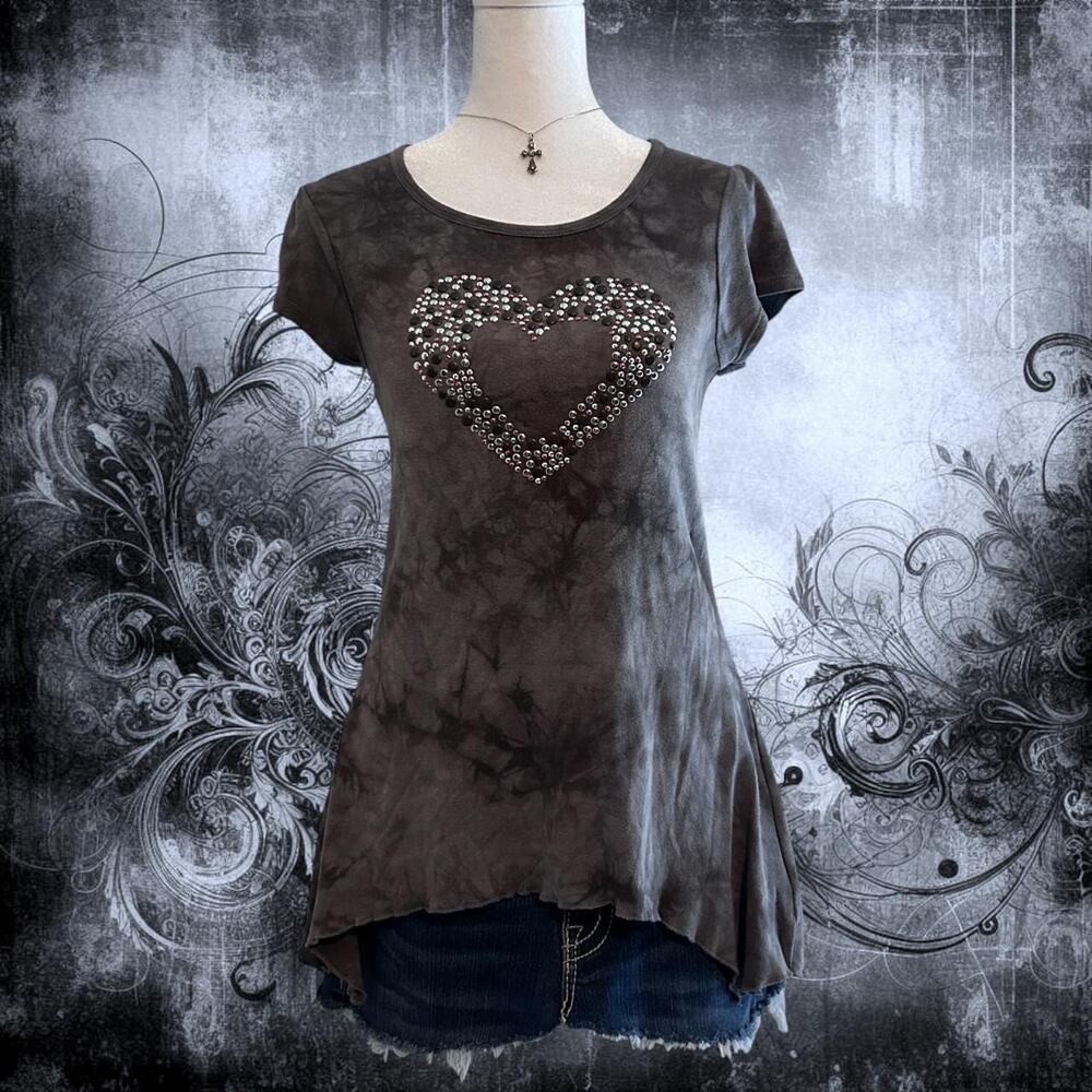 pink rhinestones and silver and bronze studded grunge top